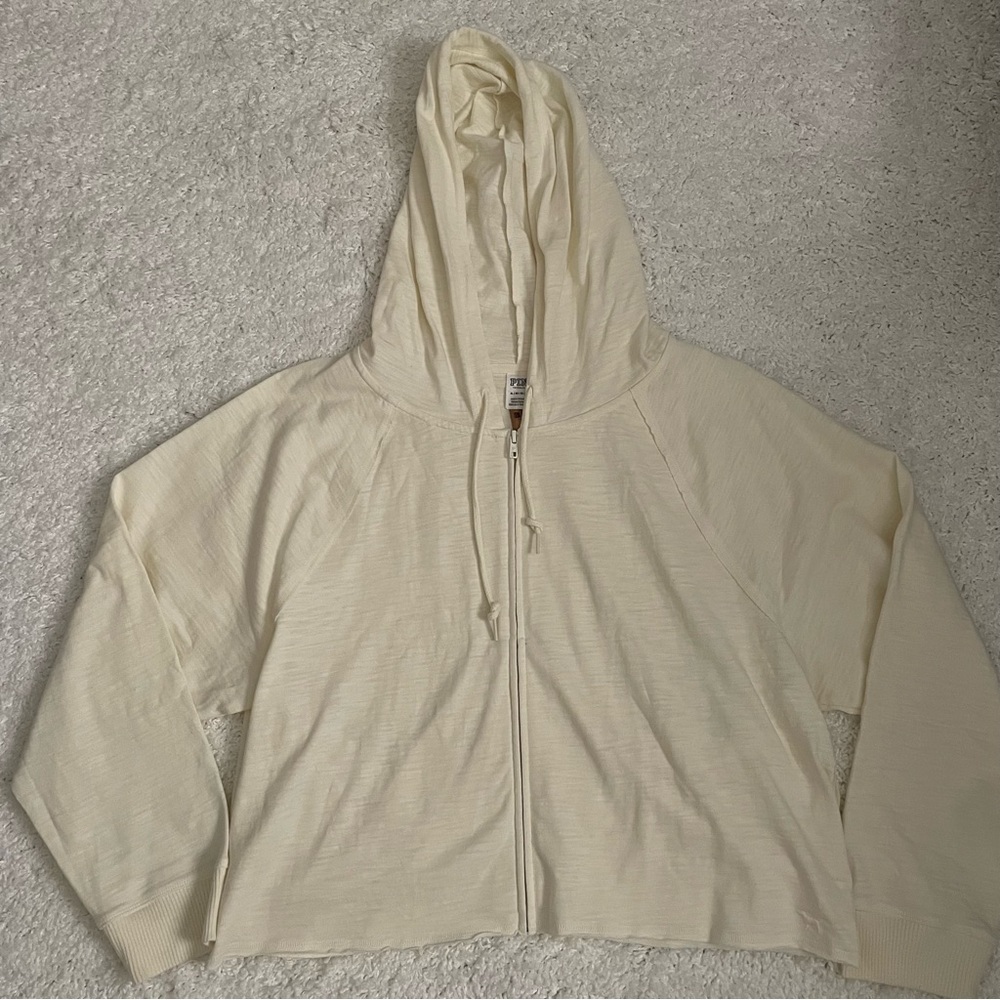 Victoria’s Secret PINK Cream Cropped Lightweight Hoodie Size XL NWT
